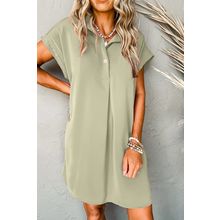 Laurel Green Buttoned Collar Shift T-shirt Mini Dress