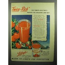 1945 Libby's Tomato Juice Ad - Twice-Rich