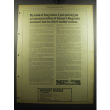 1975 Harper's Weekly Magazine Ad - My name is Tony Jones. I just quit my job