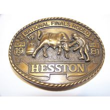 1981 NATIONAL FINALS RODEO BELT BUCKLE OKLAHOMA CITY HESSTON 7TH ANNUAL TELECAST