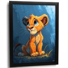 Lion Cub Colourful Art Print Nursery Wall Art Framed Animal Cute Lion Print Gift
