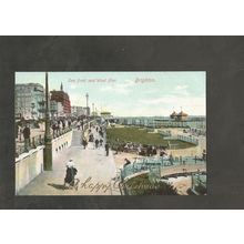 Postcard Susex Brighton Sea Front and West Pier