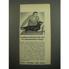 1951 Armour Dash Dog Food Ad - Longhaired Dachshund wins his championship