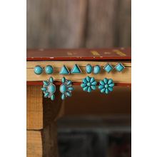 Green 6 Pair Turquoise Boho Vintage Earrings Set