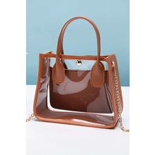 Chestnut PVC PU Leather Patchwork Chain Strap Shoulder Bag