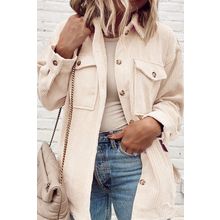 Oatmeal Textured Flap Pockets Buttoned Plus Size Shacket