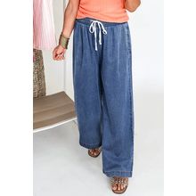 Dusk Blue Plus Size Drawstring High Waist Straight Leg Jeans