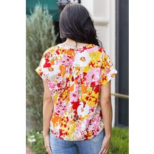 White Boho Floral Print V Neck Short Sleeves Top