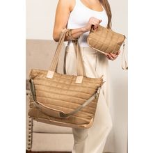Camel Quiled Patchwork Large Tote Bag and Clutch 2pcs Set