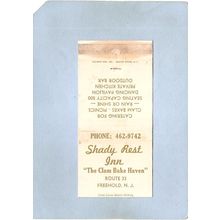 New Jersey Freehold Matchcover Shady Rest Inn Rt 33~3423