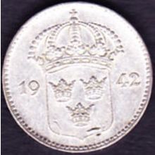 1942 Sweden 10 Ore Silver Coin
