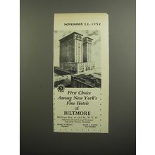 1952 The Biltmore Hotel Ad - First Choice among New York's fine hotels