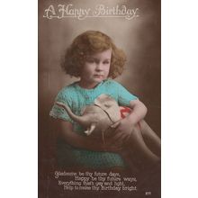 Sad Child Holds Dead Looking Toy Elephant WW1 Greetings Postcard
