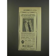 1956 Paul Stuart Shirts Ad - Woven for us in Denmark! Our button-down shirts
