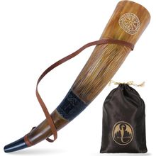 Viking War Blowing Horn| 18Inch Genuine Ox Battle Trumpet with Leather Strap-Han