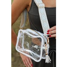 White Contrast Edge Tassel Geo Print Strap Clear Shoulder Bag