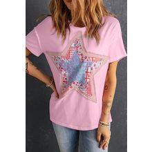 Pink Star Patchwork Loose T-shirt