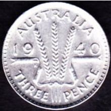 1940 Australia 1 Threepence Silver Coin