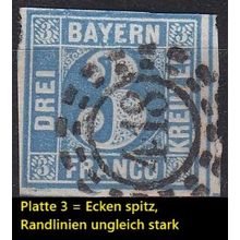 GERMANY Bayern Bavaria [1850] MiNr 0002 II P3 ( O/used ) [01]
