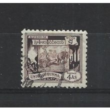 Burma.SG108 4a Elephant hauling log (Brown).Fine Used.Jul25j