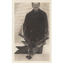 Hunter with his Deer Trophy Antler Hand Signed Hunter Old PB Postcard Photo