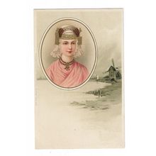 Art Nouveau, European, Dutch? Lady In Traditional Costume, Glamour Postcard.