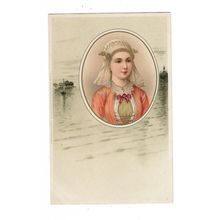 Art Nouveau, European, Dutch? Lady In Traditional Costume, Glamour Postcard.