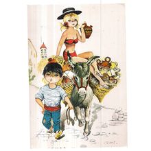BOTIJERO, JAR MAKER , SPAIN .used vintage postcard vintage postmark UNREADABLE #