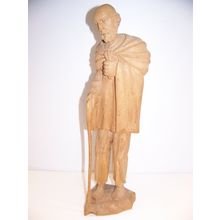 HAND CARVED WOOD SCULPTURE OLD MAN w/ STICK / CANE 16" TALL