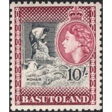 Basutoland QEII 1954 10/- Black & Maroon Mounted Mint MM SG 53 mohair stamp