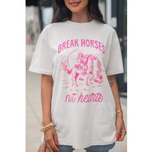 White Western BREAK HORSES Cowboy Graphic Crewneck T Shirt