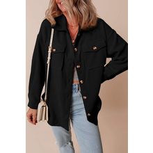 Black Corduroy Flap Pocket Button Up Shacket