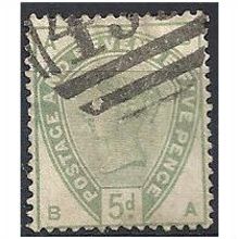 1883 SG193 5d Dull Green Good/Fine Used Check Letters "BA".