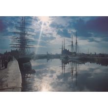 Liverpool Canning Dock at Night Tall Ships Moonlight Postcard