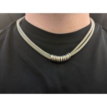 18 inch Silver-Tone Mesh Chain Necklace w/ Decorative Rings - Adjustable Length