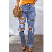 Sky Blue Heavy Destroyed Big Hole Boyfriend Jeans