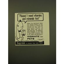 1961 Squibb Vionate for Pets Ad - Please! I need vitamins and minerals too!