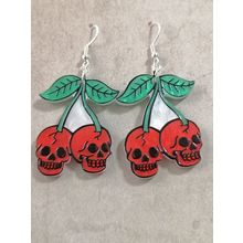 Red Cherry skull shaped acrylic earrings, horror, gothic, Emo, kitsch