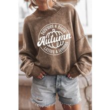 Brown Autumn Pumpkin Print Loose Drop Shoulder Sweatshirt