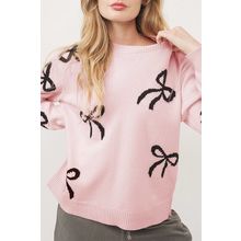 Light Pink Bow Pattern Knitted Loose Fit Sweater