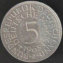 1965 J Germany 5 Mark Silver Coin