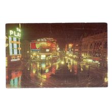 PICCADILLY AT NIGHT, London. used vintage postcard . 1966 postmark =