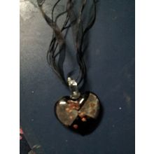 Women glass heart on ribbon and cord chain Necklace in box