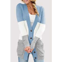 Blue Front Pocket and Buttons Closure Cardigan