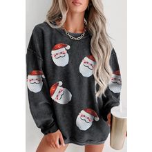 Black Sequined Santa Claus Corded Christmas Sweatshirt