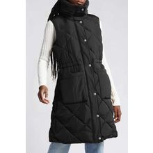 Black Longline Quilted Stand Collar Puffer Vest