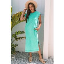 Clearly Aqua Mineral Wash Pocketed T-shirt Long Dress
