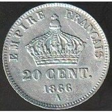 1866 A France 20 Centimes Silver Coin