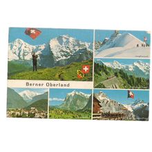 multiview, BERNER OBERLAND , SWITZERLAND used vintage postcard 1966 postmark =