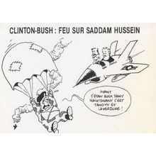 Clinton Bush In Spitfire Plane Saddam Parachute Comic Gulf War Postcard